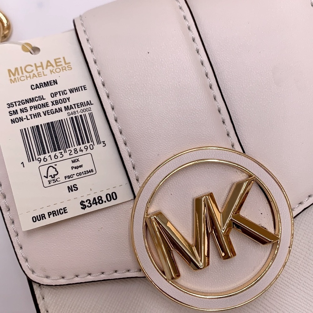 NWT MICHAEL KORS CARMEN SMALL NORTH SOUTH PHONE XBODY OPTIC WHITE COLOR - Picture 16 of 16